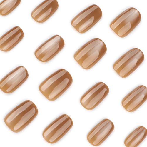 Brown Press on Nails Short Square, Cat Eye False Nails, 24Pcs - color: Style-30