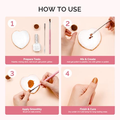 MelodySusie 1Pc Heart Resin Nail Art Palette Color Mixing Board White - color: White Heart Without Spatula.