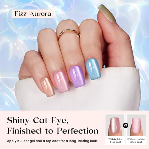 Beetles Cat Eye Nails Kit - 7 Colors Short Square Press On Nails, 224 Pcs - color: B - Bubble CatEye - S