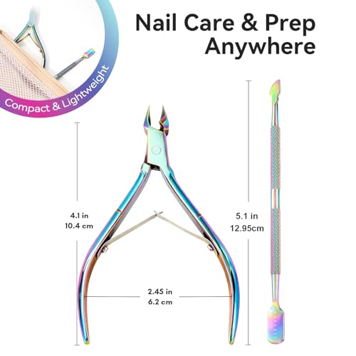 Makartt Rainbow Titanium Sharp Cuticle Nipper and Pusher Set - color: Multi-colored
