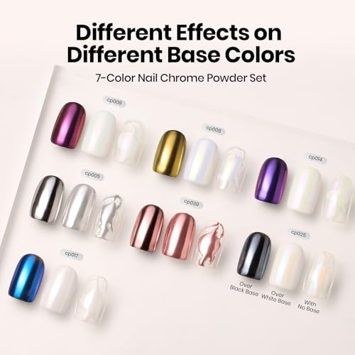 Beetles Chrome Nail Powder Set 7 Colors White Pearl Aurora and Red Silver - color: C - Multicolor-7