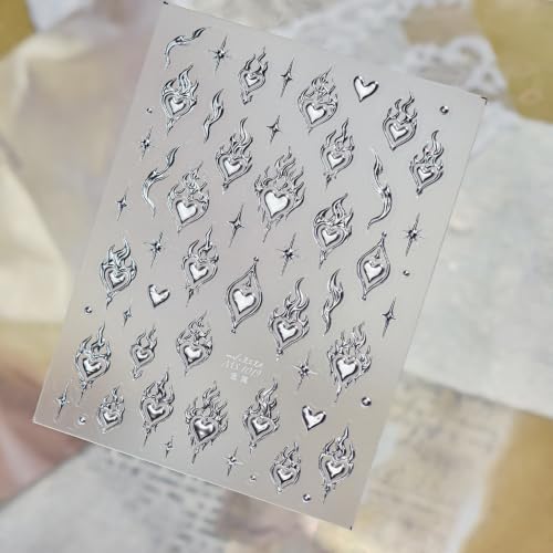 SOFTSOUL 5D Embossed Nail Stickers – Premium Salon-Grade Nail Art Stickers, Self-Adhesive Nail Decals, Long-Lasting, Detailed Textured Designs, Easy DIY Manicure, Home or Salon Use (Flaming Heart) - color: Flaming Heart