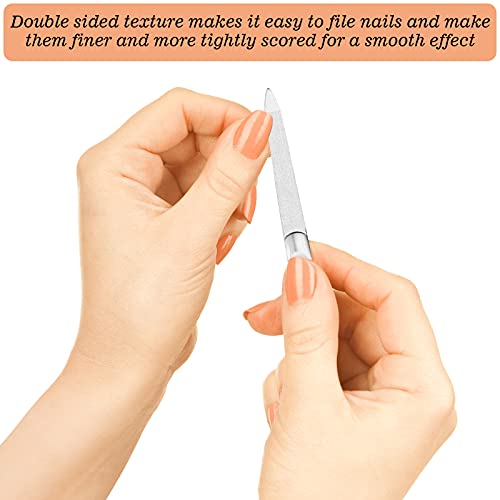 3 Pcs Stainless Steel Nail File Kit with Leather Case, Double Sided, Pink - color: Pink