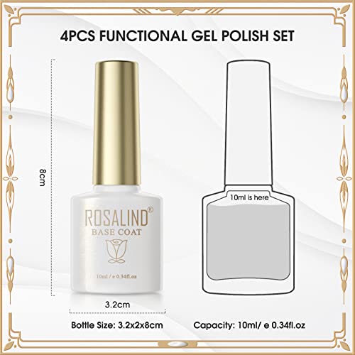 ROSALIND 4PCS(10ML) Nail Primer Base Coat Glossy Matte Top Coat Gel Polish - color: Clear