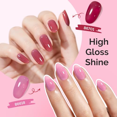 MelodySusie Jelly Gel Nail Polish Set 6PCS Milky or Jelly Texture 15ML - color: Peachy Rose Jelly Set 15ML