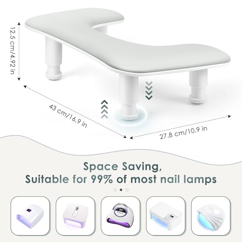 Manicure Arm Rest for Nails Tech: U-shaped Adjustable Nail Armrest - Gray PU Leather Hand Stand Rest for Manicurists - color: U2 Adjustable Height - Gray