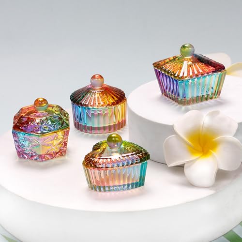 Nails Tips Art Dappen Dish with Lid Acrylic Liquid Powder Dappen Monomer Dish Glass Crystal Cup Glassware Tools for Professional Use and Home Use (clear, heart-shaped)