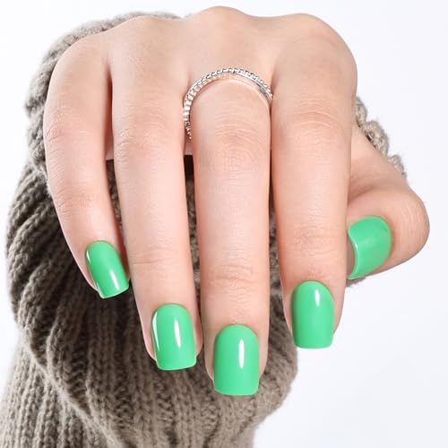 Green Press On Nails Square - Green Short Square Fake Nails - color: 6E - Fresh Green
