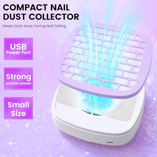 Nail Drill Kit with Mini Dust Collector & Purple Storage Bag for Beginners - color: Purple