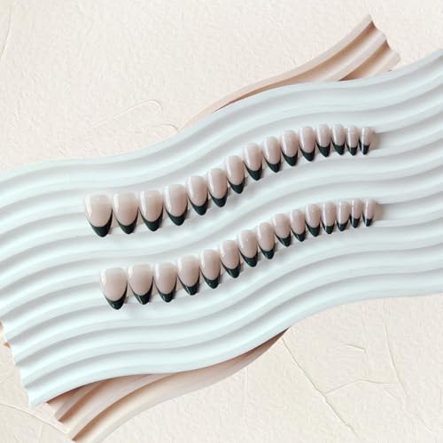SXVME 30 Pcs Black French Tip Press on Nails Short Almond Nails Press ons, Short Fake Nails Almond Shaped Acrylic French Glue on Nails False Nail for Women, Natural Stiletto Nail 15 Sizes - color: almond black