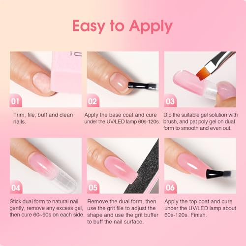 ROSALIND Clear Poly Nail Gel Kit 8 Colors Starter Kit with UV Lamp Tools - color: 8 Colors Nude Poly Kit 01