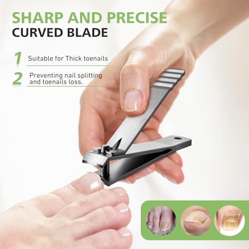 BALUCA Curved Toenail Clipper for Thick Nails, Heavy Duty Stainless Steel Toe Nail Clippers for Seniors, Men & Women, Stainless Steel Nail Cutter for Accurate Trimming and Grooming (Silver) - color: Silver
