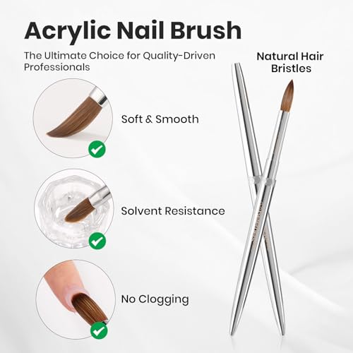 Beetles Pro 1-Pcs Acrylic Nail Brush – Professional Pure Kolinsky Bristles - color: C-Silver-02