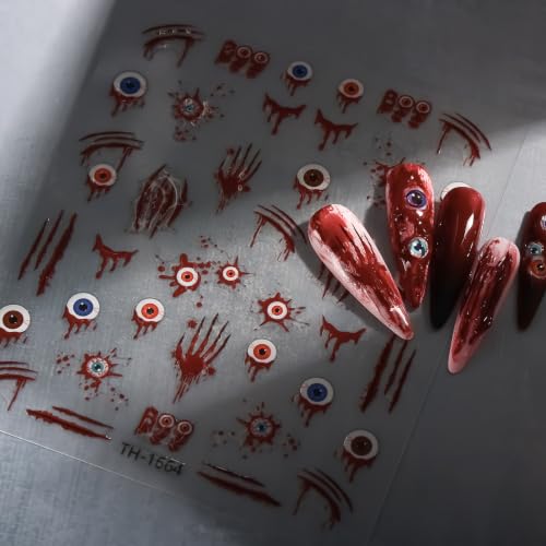 4 Sheets Halloween Bloody Nail Stickers Eyeball Spider Web Nail Decals - color: Multicolor5