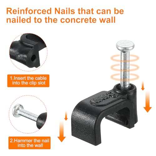 uxcell Cable Clips with Steel Nail, 100Pcs 8mm/0.31" Plastic Cable Wire Clips, Ethernet Cable Clips Nail in Cable Clips for Home Wires Cables Cords Management, Black - size: 8mm