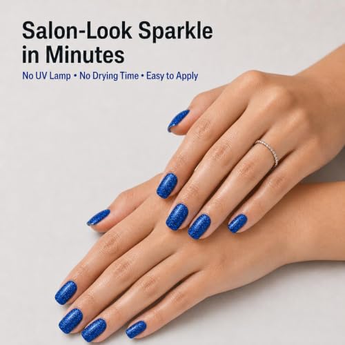 No UV Nail Stickers, 32 Blue Glitter Nail Wraps, Zero Dry Time - color: Blue Glitter