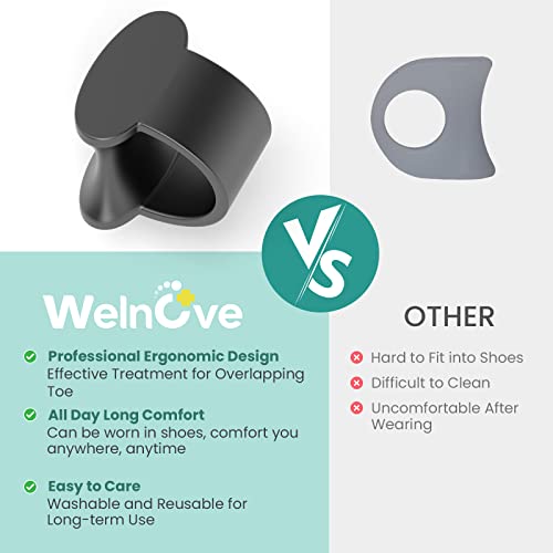 Welnove Pinky Toe Separator, 12 Pcs Black Gel Toe Spacers Bunion Corrector for Feet Women and Man, Little Toe Cushions for Curled Overlapping - color: Black