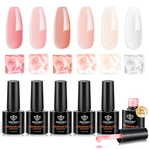 modelones Builder Nail Set, Base Colors 8-in-One Jelly Nude,6 Colors - color: Builder Crimson Blush Translucent