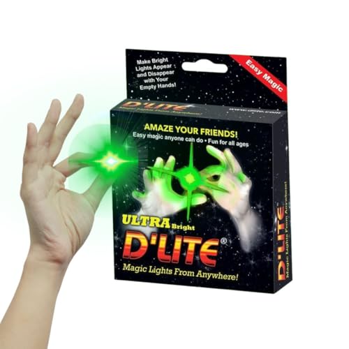 D'lites Regular Green Lightup Magic - Thumbs Set / 2 Original Amazing Ultra Bright Light - Closeup & Stage Magic Tricks - Easy Illusion Anyone Can Do It - See Box for Free Training / Routine Videos - color: Green