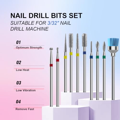 3/32'' 10Pcs Nail Drill Bits Set Diamond for Home & Salon Use Removal - color: 10Pcs Diamond Bits Sets