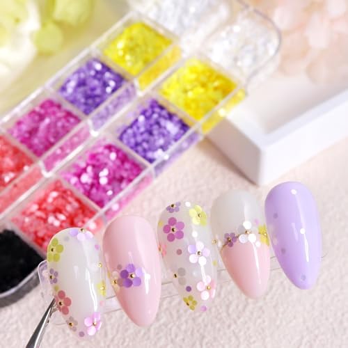 1 Box 6 Color Holographic Round Nail Glitter Laser Circle Nail Sequins 3D Pink Nail Flakes Sparkly Glitter Flakes Shiny Nail Art Glitter Valentine's Day Nail Sequins Glitter for Nails Art 12 Grids - color: YHN15