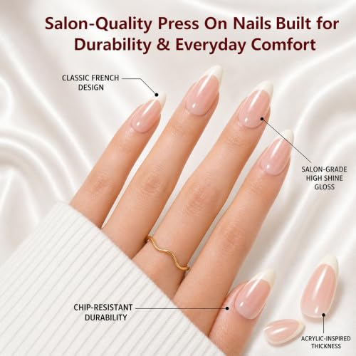Cat Eye French Press On Nails, 30PCS Almond Soft Gel Nude Nails - color: Shimmer Beige French Tip
