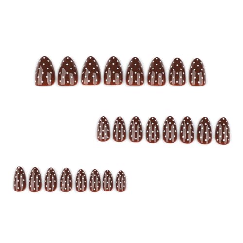 Polka Dot Press on Nails Short Almond Brown Fake Nails 24Pcs - color: Color-3