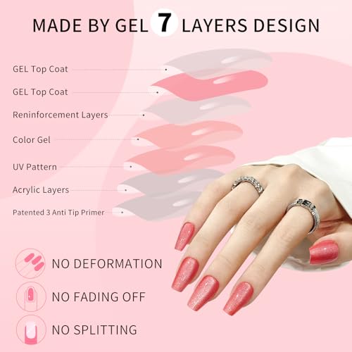Red Cat Eyes Press On Nails,12 Sizes - 24 Pcs Soft Gel Red Medium Coffin Fake Nails Kit with Nail Glue, Natural Reusable Stick On False Nails for Women and Girls SK0824 - color: 824-Red