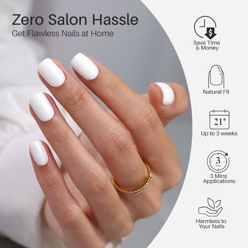 SHANGMENG Halloween Press on Nails, Square Short White Fake Nails, Soft Gel - color: Classic White