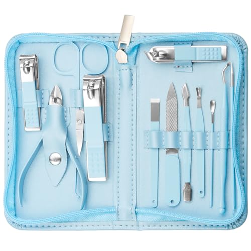 Nail Kit, Manicure Kit, Nail Care Kit for Women, Manicure Pedicure Set, Nail Clippers Toenail Clippers Kit, Professional Manicure Kit Pedicure Kit, Light Blue Travel Case, Set of 12. - color: Light Blue