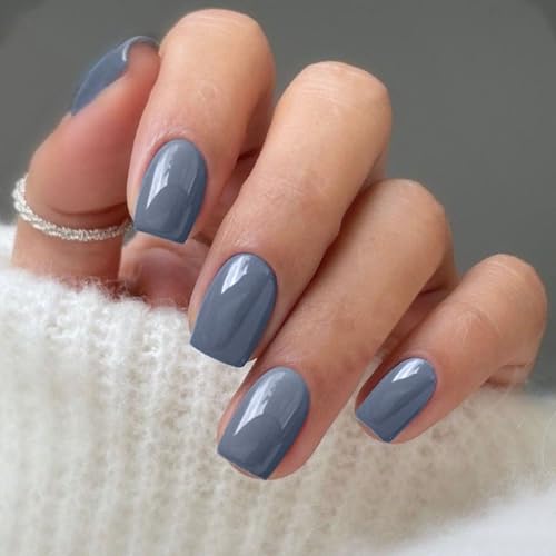 JMEOWIO Semi Cured Gel Strips Nail Art Sticker Wrap Grey Blue - color: Grey Blue