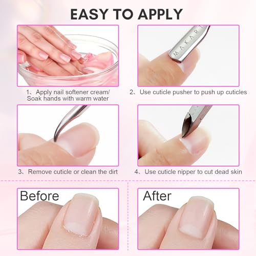 Makartt 3 Pcs Pink Cuticle Nipper Set, Stainless Steel Pusher & Scraper - size: Pink-3pcs