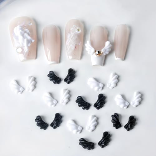 300Pcs Wings Nail Charms Angel Wings Nail Rhinestones Mini Wings Nail Gems 3D Mixed Colors Black White Angel Wings Nail Supplies Cute Wings Nail Jewels for DIY Crafts Jewelry Making - color: black