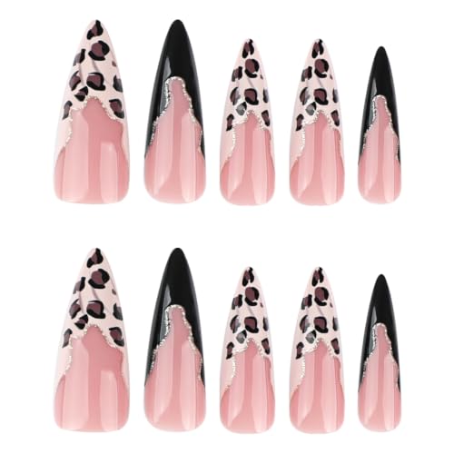 Leopard French Tip Press on Nails Long Stiletto - Glitter - color: Style-09