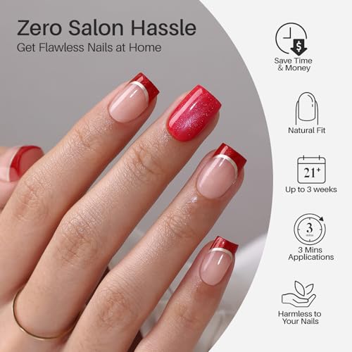 SHANGMENG Halloween Red French Mixed Cat eye Press on Nails Square Short - color: Muse Flame
