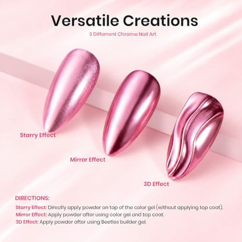 Beetles Chrome Nail Powder Set 8 Colors Mirror Effect Metallic - color: A - Multicolor-8