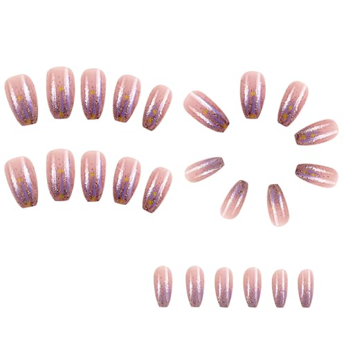 Short Press on Nails Square,RTKHFZE Glitter Fake Nails Glossy Nude False Nails Full Cover Acrylic Stick on Nail 24Pcs Nails Press ons for Women - color: Short Press on Nails Square