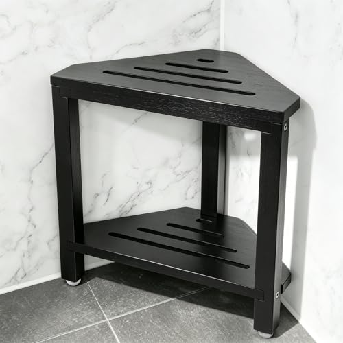 IBosins Corner Shower Stool 14in Small Bench Storage Shelf Black Finish - color: Black Finish, size: 14 Inch, style: 2-Tier