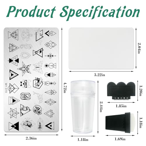 AddFavor Nail Stamping Plate Kit with Nail Stamp and Scraper, 6pcs Leaf Fruit Geometric Nail Stamper Kit for Home Salon Manicure Polish Print Stencils Design Tools - color: Color B