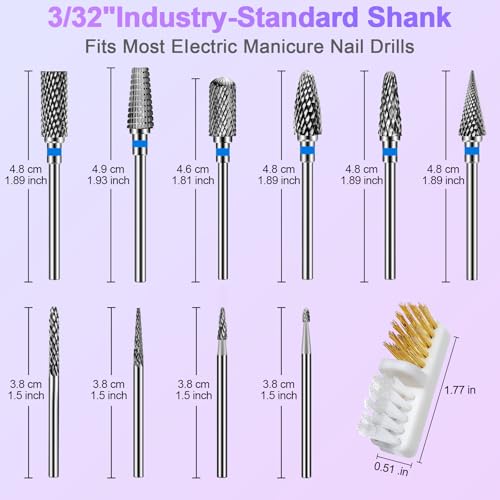 Diesisa 10Pcs Nail Drill Bits Set:Tungsten Carbide Nail Bits for Nail Drill - color: Medium-drill Bits