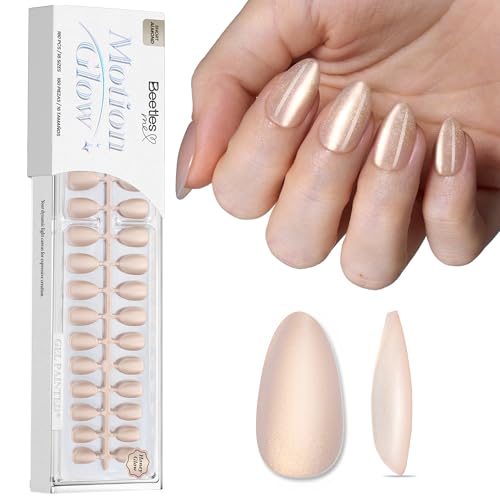 Beetles Cat Eye Press on Nails, 160Pcs Short Almond Nail Tips Motion Glow - color: 9-Champagne Gold CatEye-S