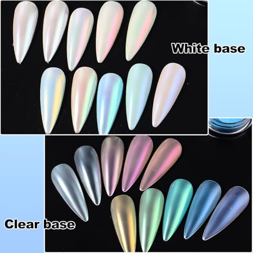 10 Colors Mermaid Pearl Chrome Nail Powder, Iridescent Aurora - color: 10 Colors Aurora