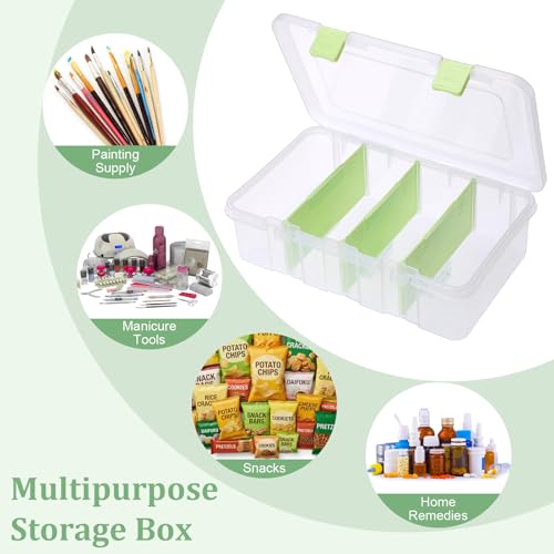 BTSKY Clear Plastic Dividing Storage Box with 4 Compartments Sewing Box - size: 13.3x8.1x3.4 Inches-Green