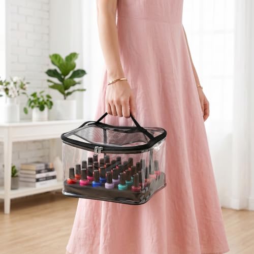 Jucoan 2 Pack Clear Nail Polish Organizer Bag Holds 36 Bottles