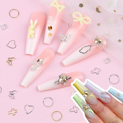 650Pcs Cute 3D Resin Nail Charms and Gems Yellow Rabbit Bow Butterfly Charm - color: Yellow