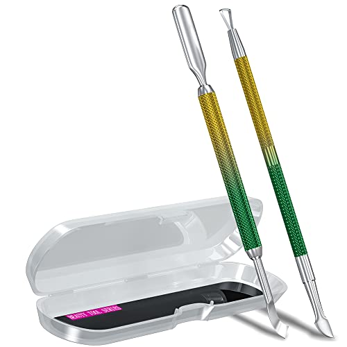 2PCS Yellow-Green Gradient Cuticle Pusher Tool and Scraper Nail Pusher - color: Yellow-Green Gradient