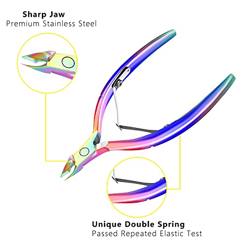 Cuticle Trimmer with Cuticle Pusher and Scissors, Cuticle Remover Professional Durable Pedicure Manicure Tools, Stainless Steel Cuticle Nipper Cutter Clipper for Fingernails and Toenails (Colored) - color: Colored