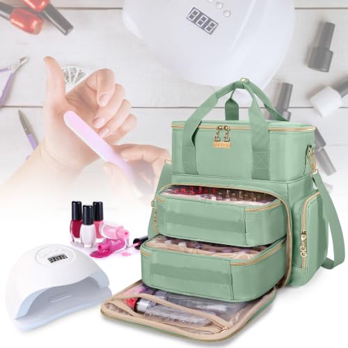 BAFASO 2 Layer Nail Polish Organizer Holds 70 Bottles and Nail Dryer, Green - color: Green