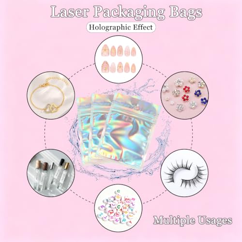 100PCS Laser Press on Nail Packaging Bags Empty Nail Storage Bags 100PCS Instructions Cards - color: Laser