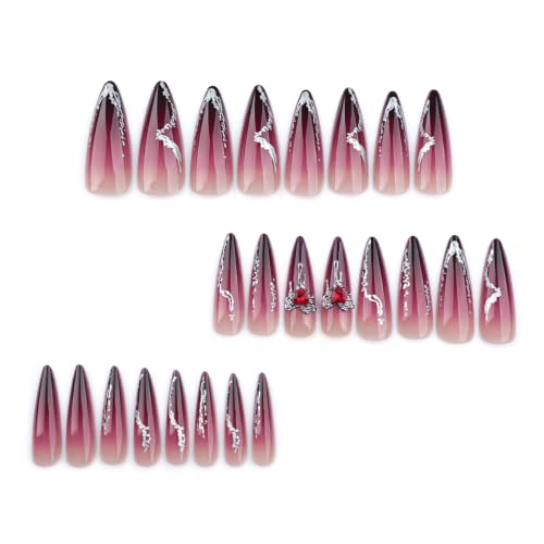 Halloween Red Ombre Press on Nails Long Stiletto - Heart Rhinestone - color: Style-26